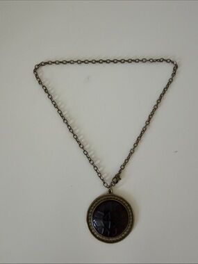 Bronze-Tone Pendant Necklace with Black Faceted Center